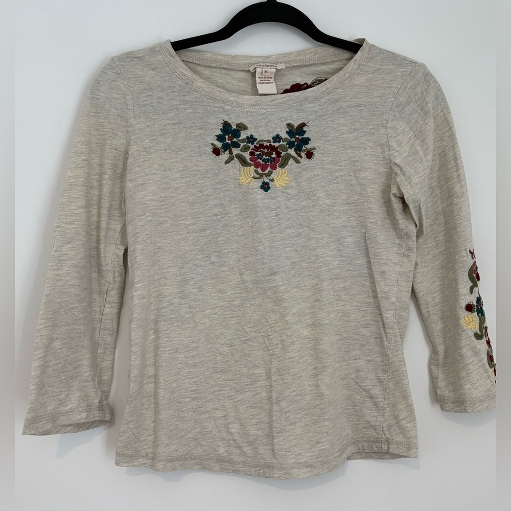Sundance Women’s Floral Embroidered Long Sleeve Top Cotton Boho Hippie Folk XS